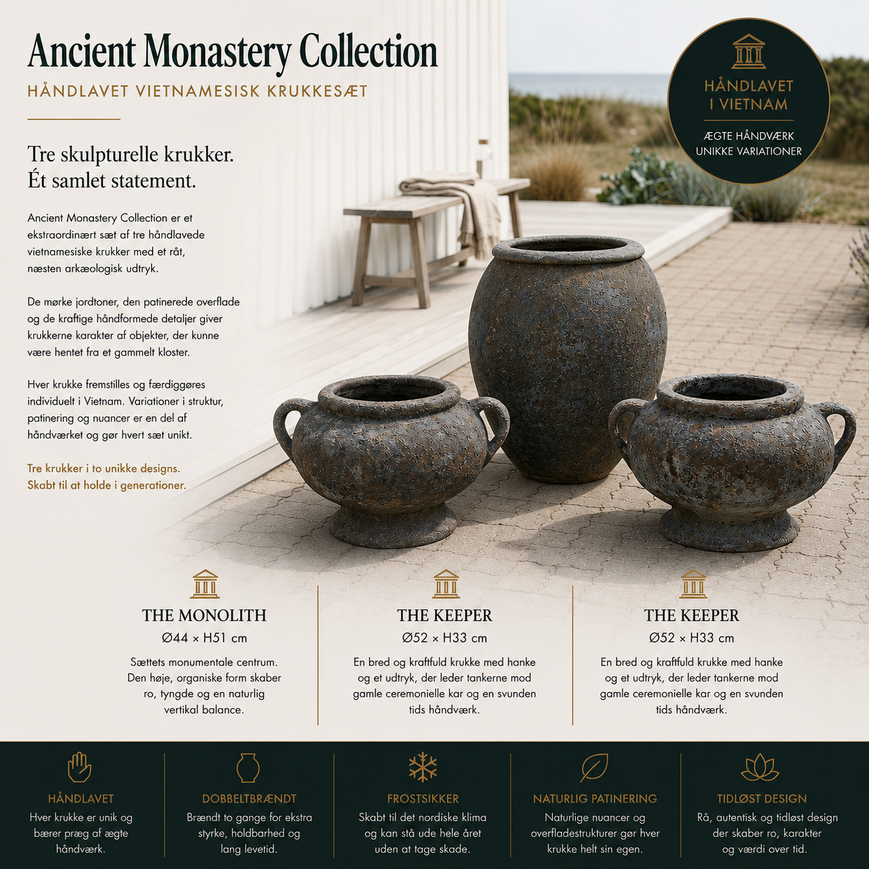 Ancient Monastery Collection. Håndlavet vietnamesisk krukkesæt.