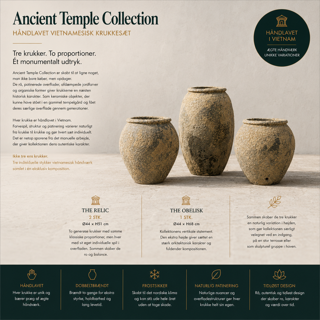 Ancient Temple Collection. Håndlavet vietnamesisk krukkesæt. Limited Collection