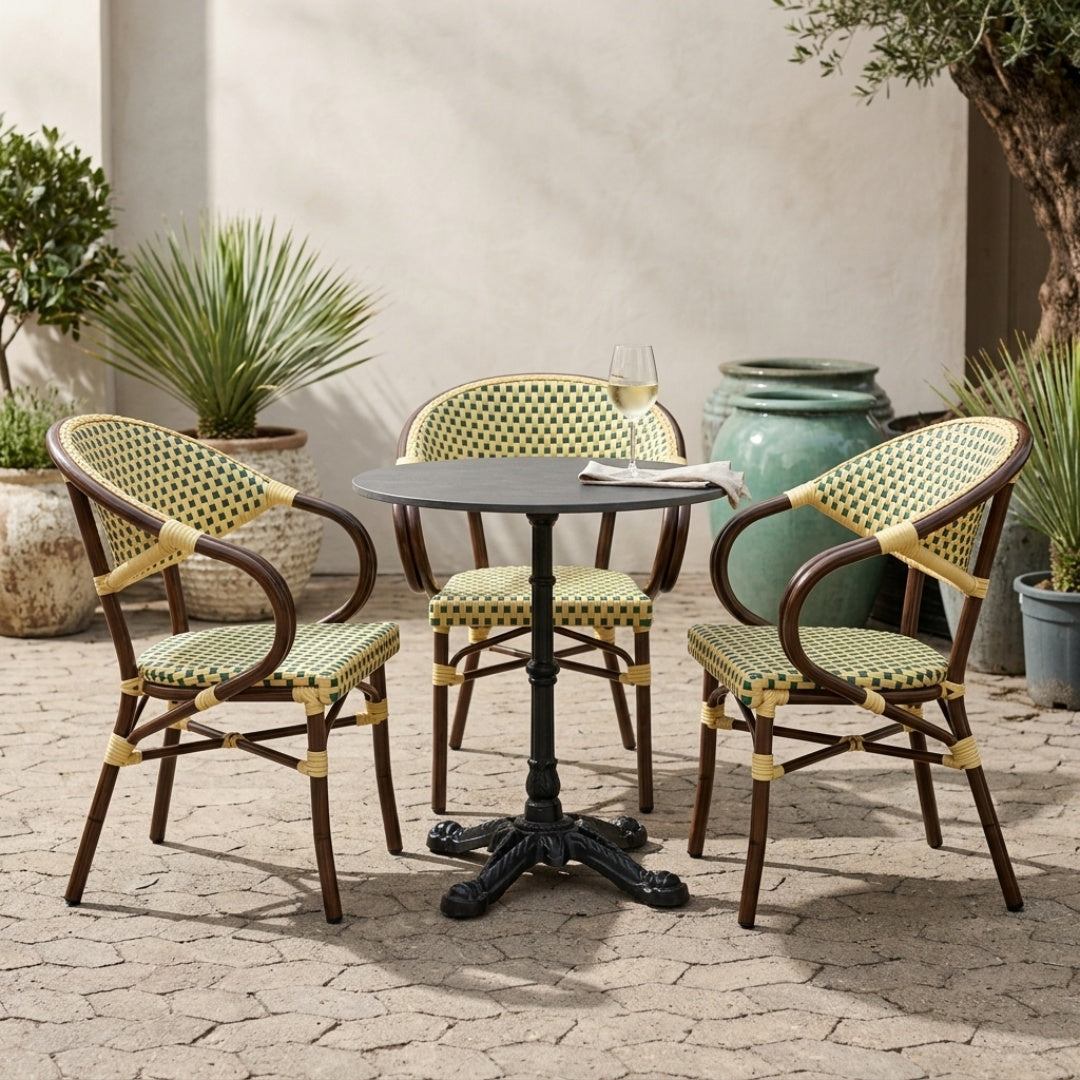 Paris 2 Cafésæt (3 Stole) – AFRICA 4 Bordstel & Bordplade i Komprimeret Natursten Ø70 cm