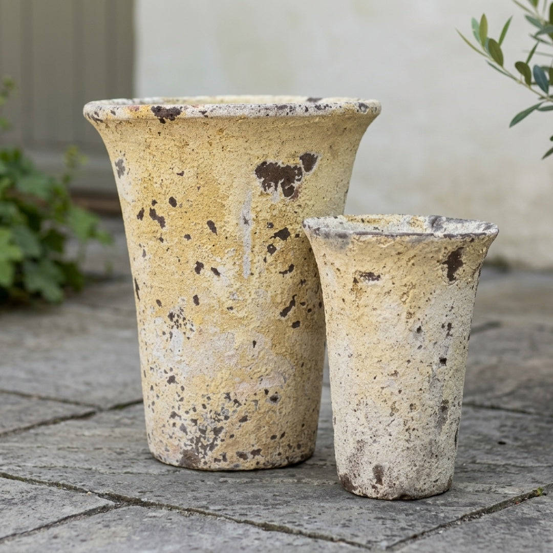 Havekrukke 'Betula' - råhvid/brun glaseret terracotta - SÆT PRIS