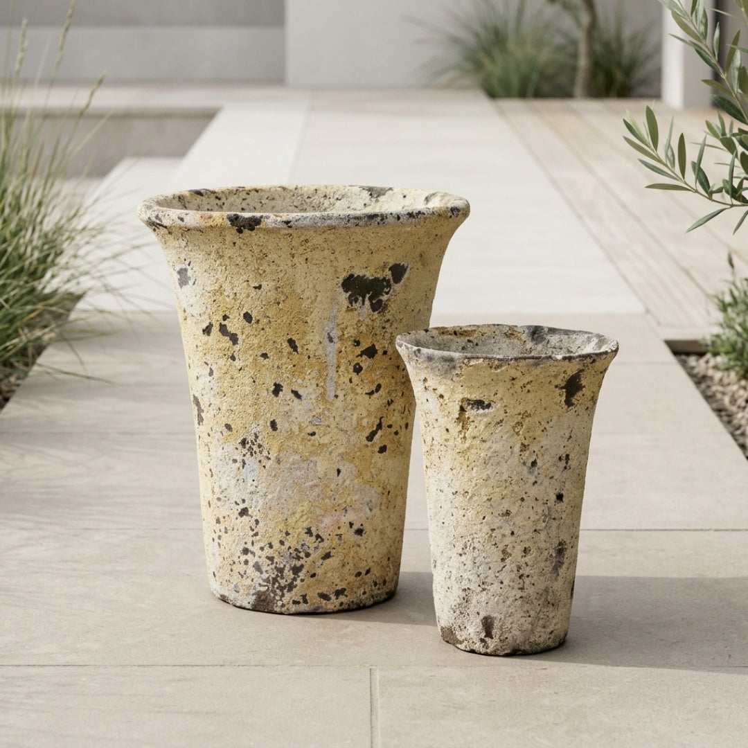 Havekrukke 'Betula' - råhvid/brun glaseret terracotta - SÆT PRIS