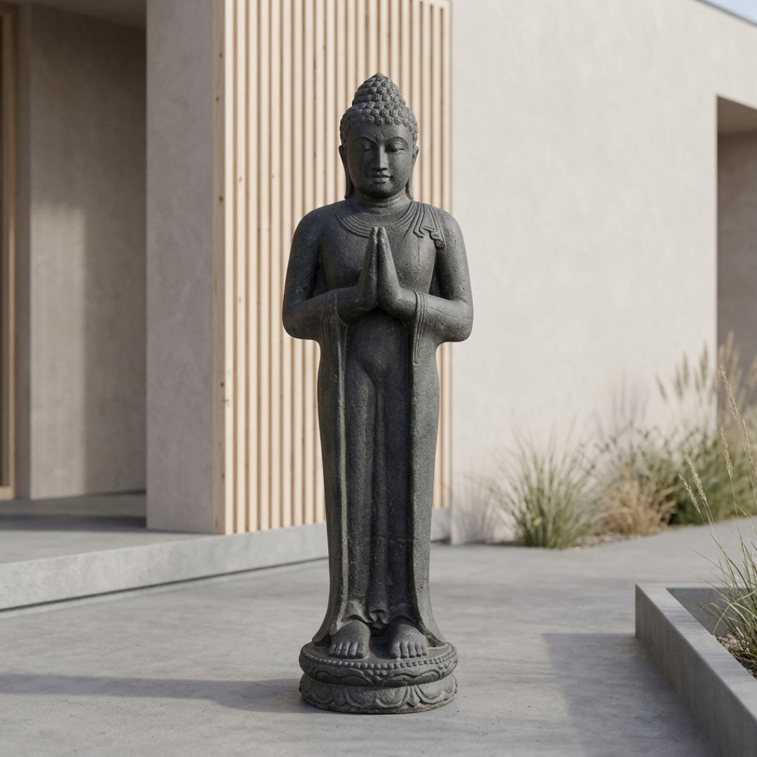 Buddha The Silent Guardian. Stående Buddha skulptur 120cm høj.
