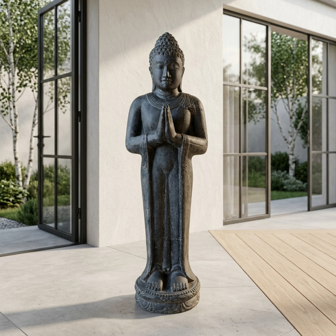 Buddha The Silent Guardian. Stående Buddha skulptur 120cm høj.