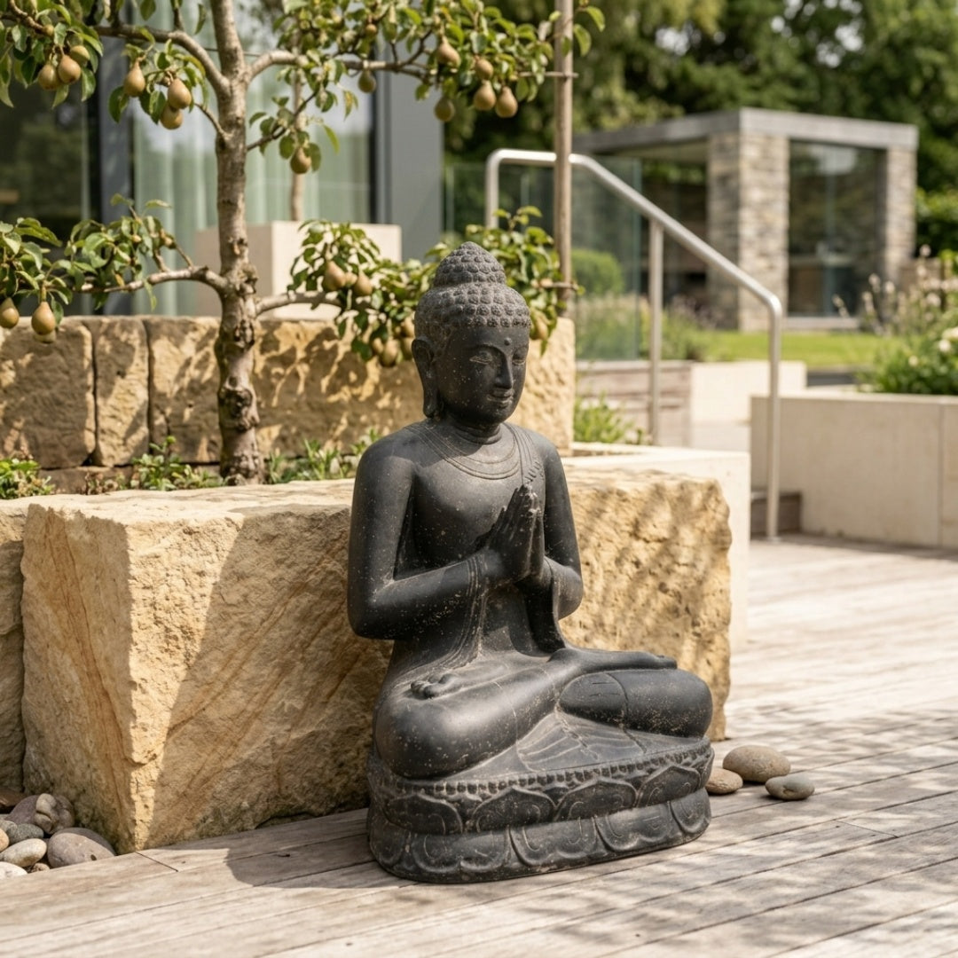 Buddha Sitting Greeting - Grey 60 cm