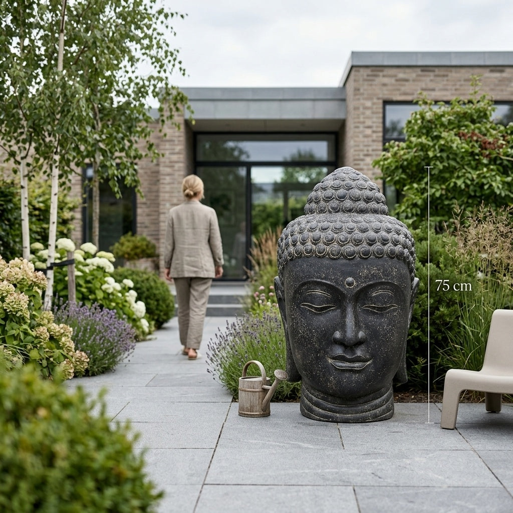 Buddha Head Statue - Grey 75 cm