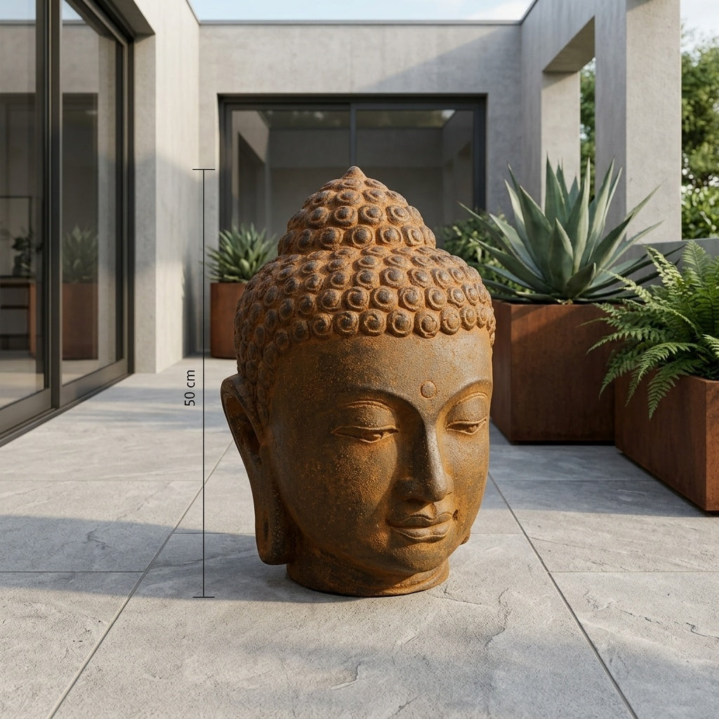 Buddha Head Statue - Rust 50 cm