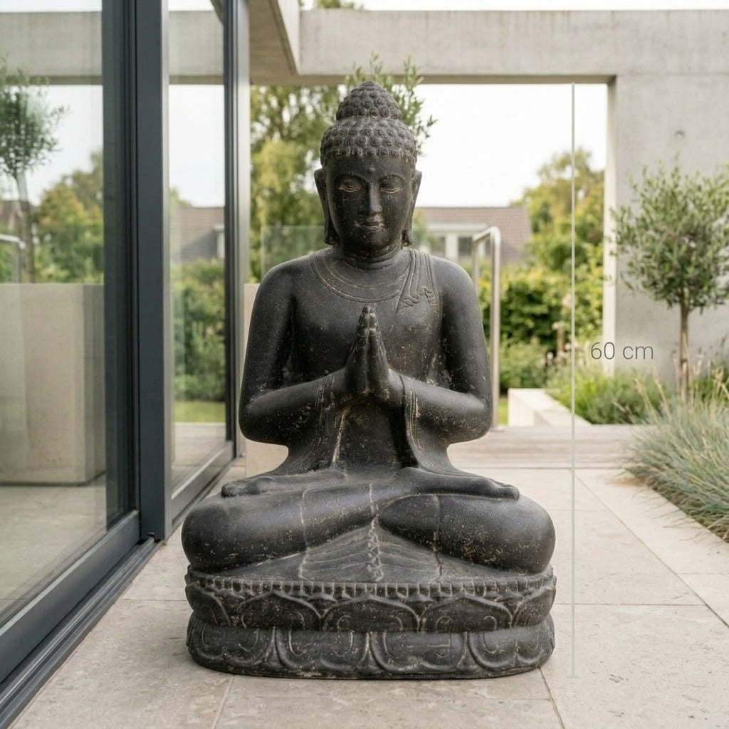 Buddha Sitting Greeting - Grey 60 cm