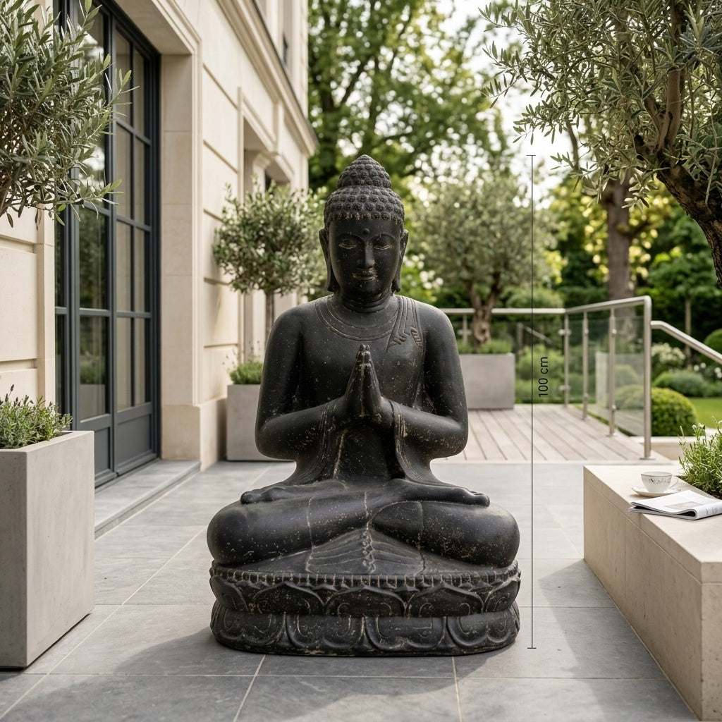 Buddha Sitting Greeting - Grey 100 cm