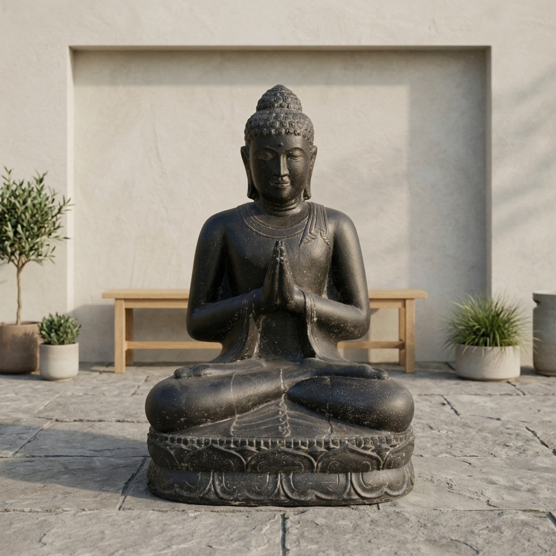 Buddha Sitting Greeting - Grey 100 cm