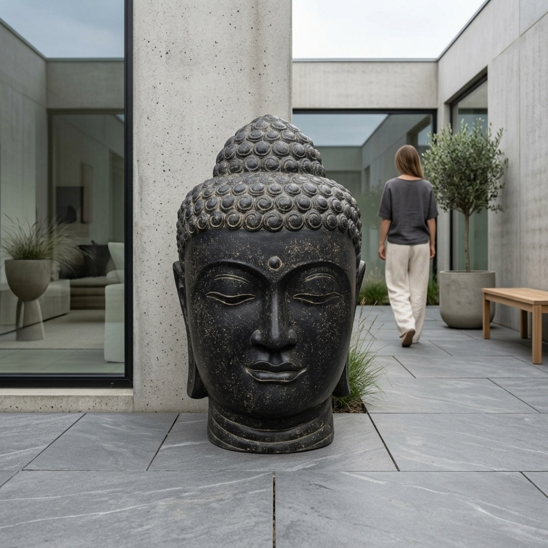 Buddha Head Statue - Grey 100 cm