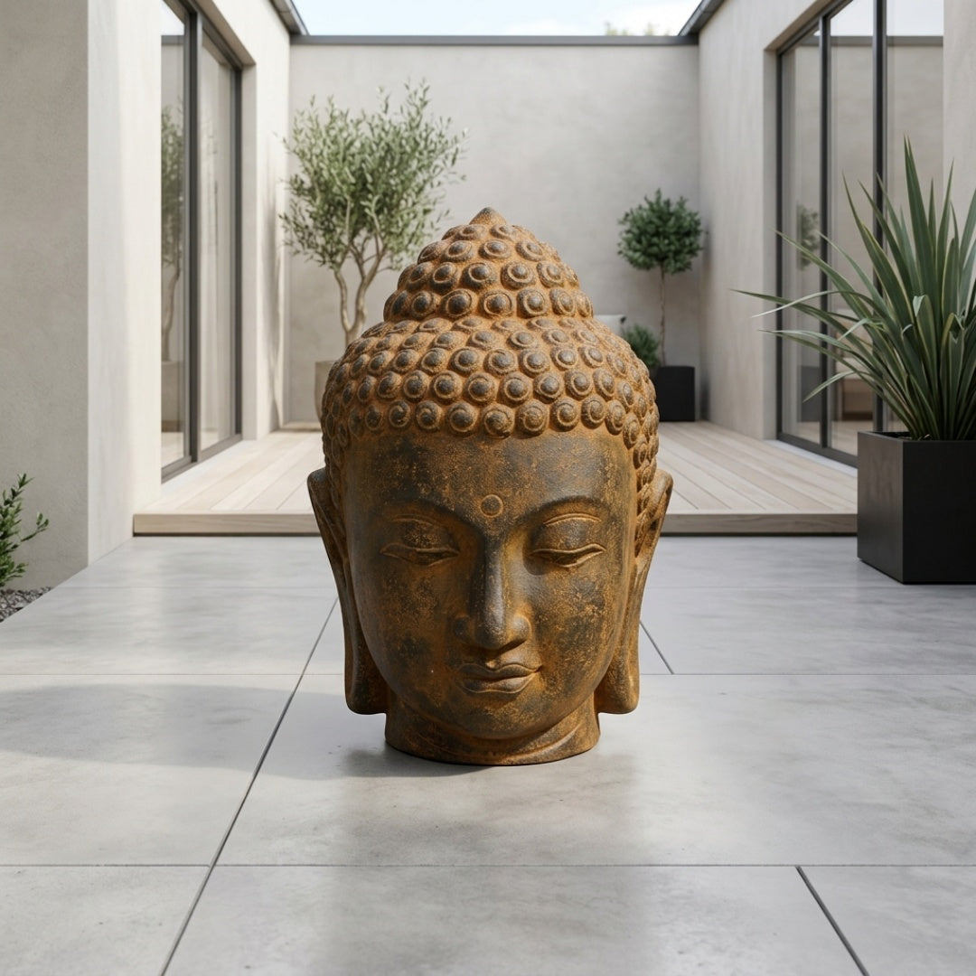 Buddha Head Statue - Rust 50 cm