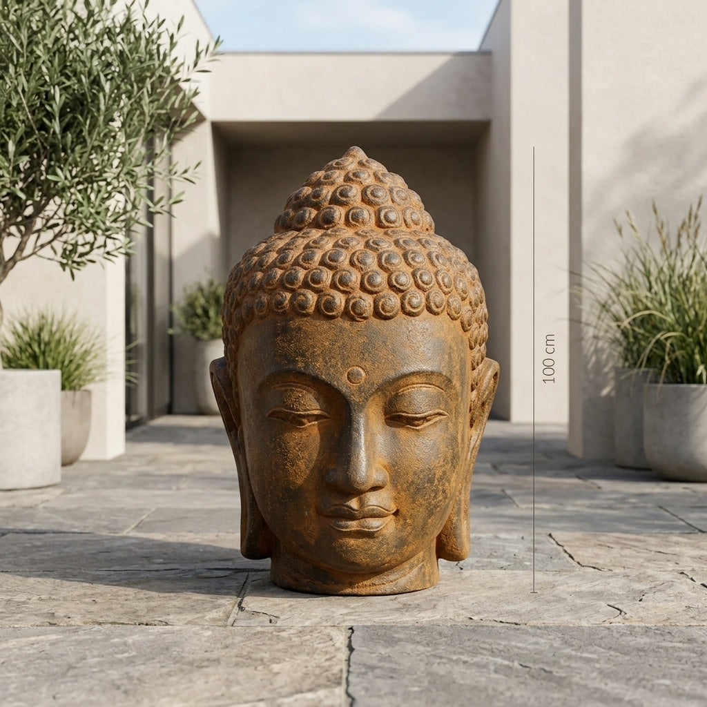 Buddha Head Statue - Rust 100 cm